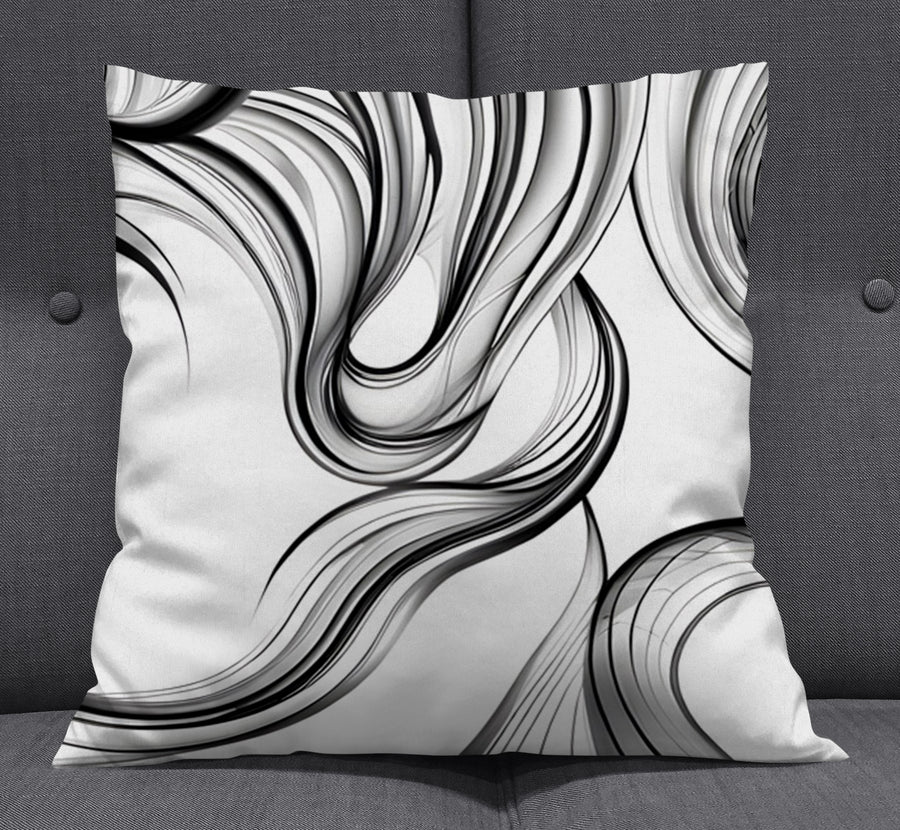 Black and White Fluid Line Abstract Pattern Throw Pillow Cover