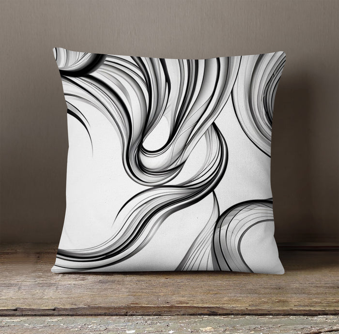 Black and White Fluid Line Abstract Pattern Throw Pillow Cover