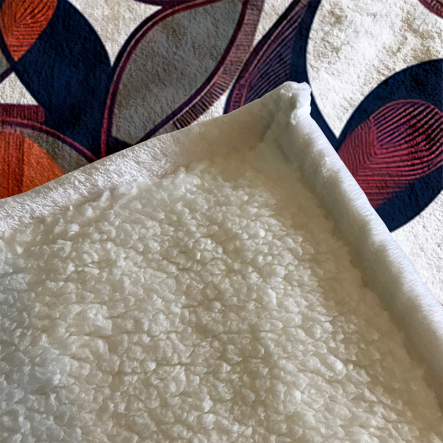Red and Navy Botanical Geometric Pattern Fleece Sherpa Blanket