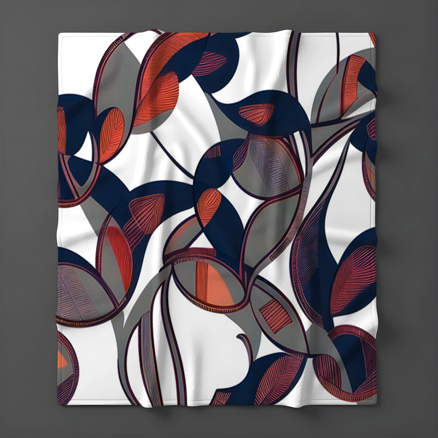 Red and Navy Botanical Geometric Pattern Fleece Sherpa Blanket