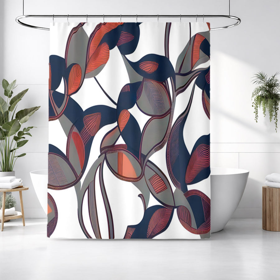 Red and Navy Botanical Geometric Pattern Shower Curtain