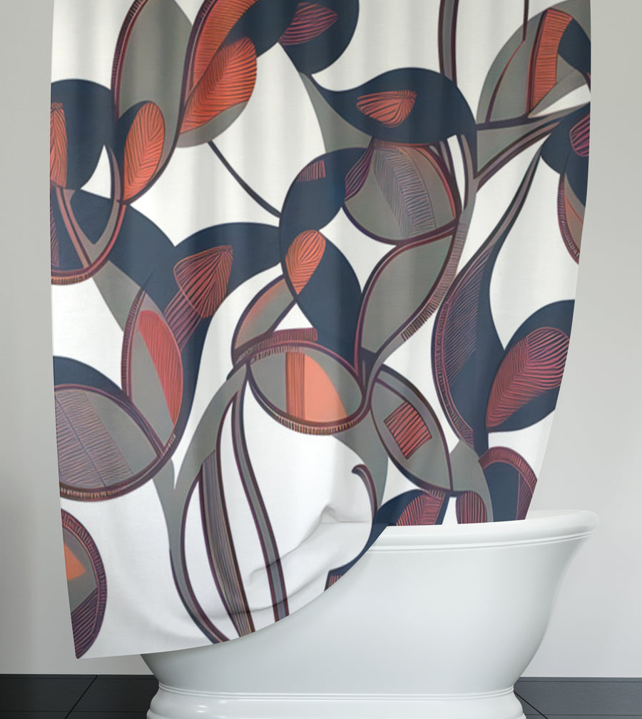 Red and Navy Botanical Geometric Pattern Shower Curtain