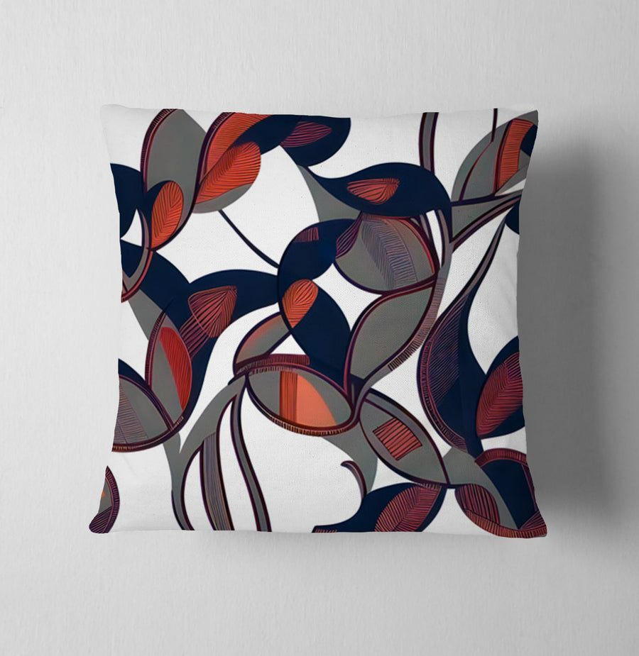 Red and Navy Botanical Geometric Pattern Throw Pillow Cover