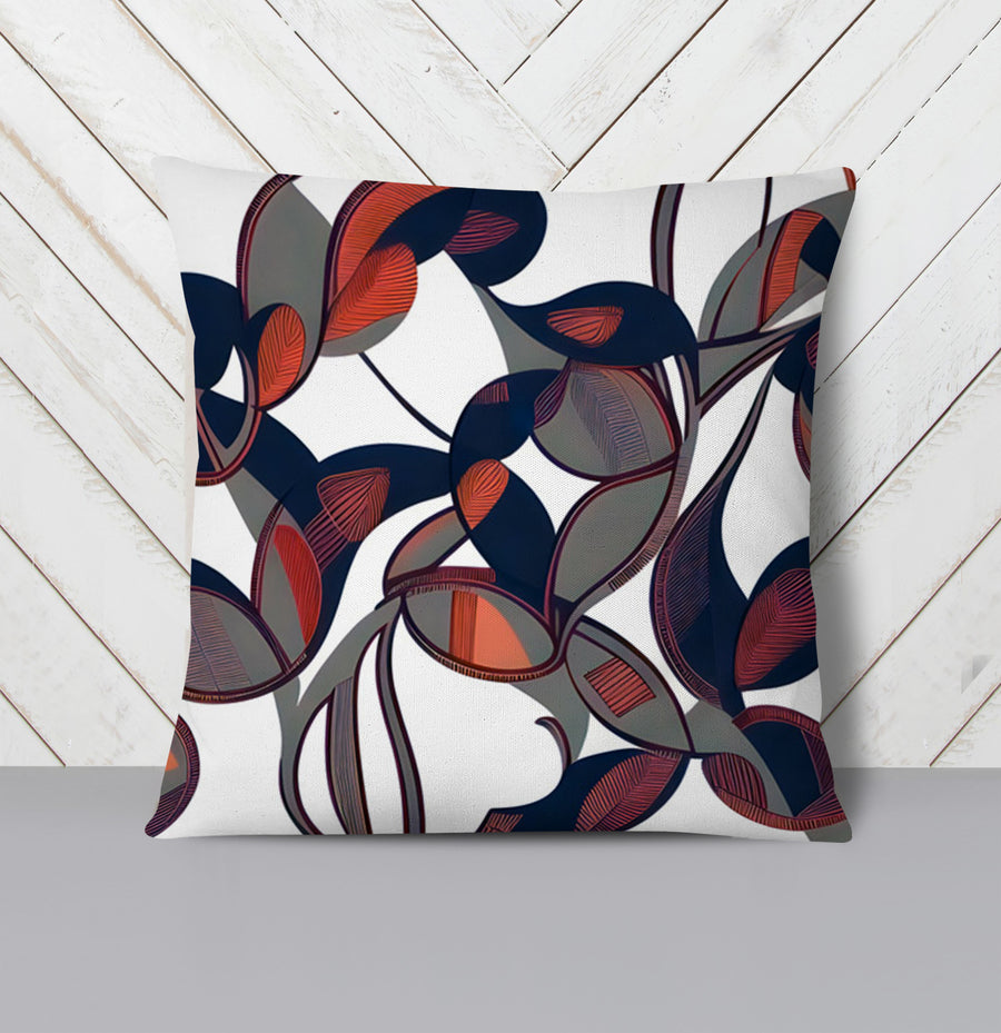 Red and Navy Botanical Geometric Pattern Throw Pillow Cover
