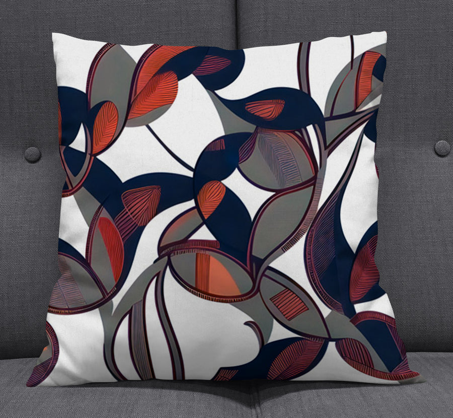 Red and Navy Botanical Geometric Pattern Throw Pillow Cover