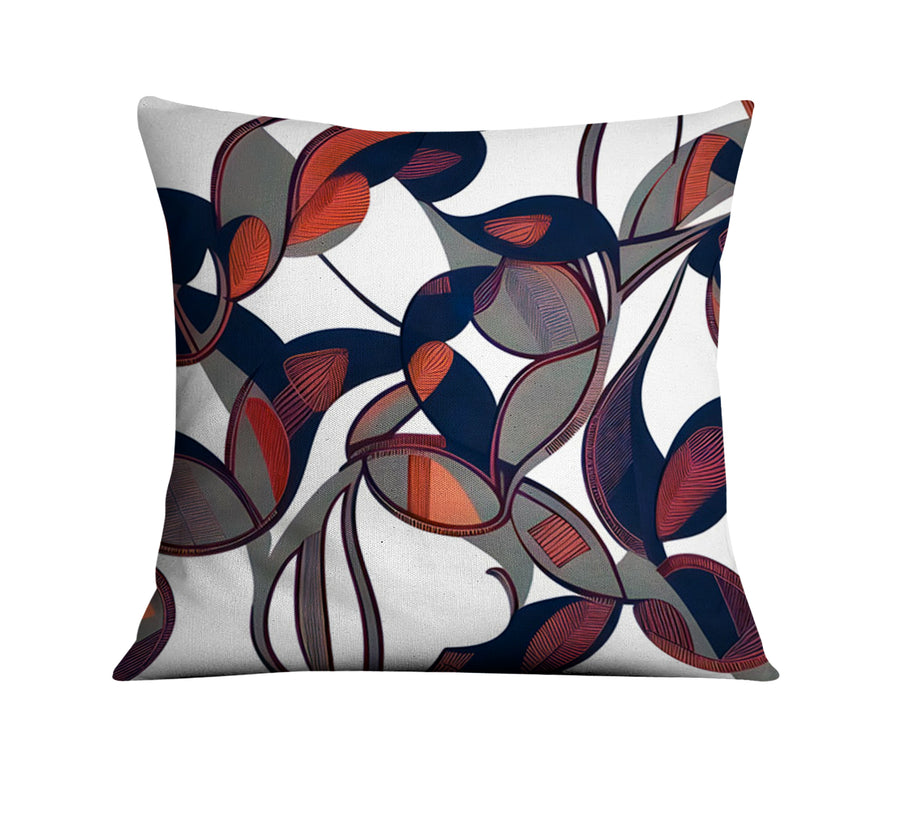 Red and Navy Botanical Geometric Pattern Throw Pillow Cover