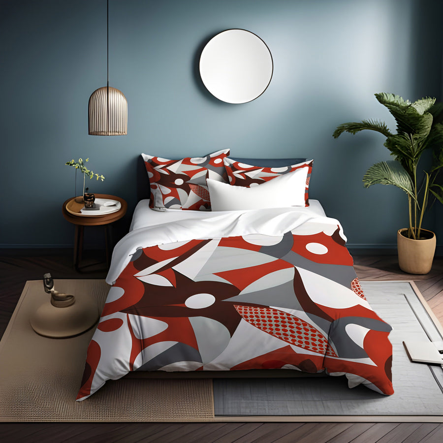 Red Retro Geometric Abstract Pattern Duvet Cover