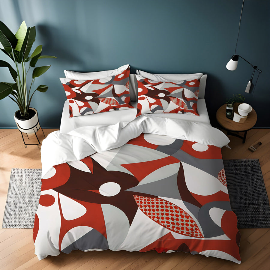 Red Retro Geometric Abstract Pattern Duvet Cover