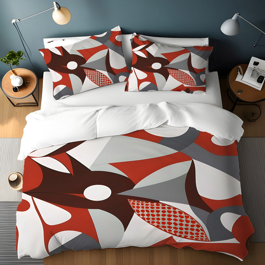 Red Retro Geometric Abstract Pattern Duvet Cover