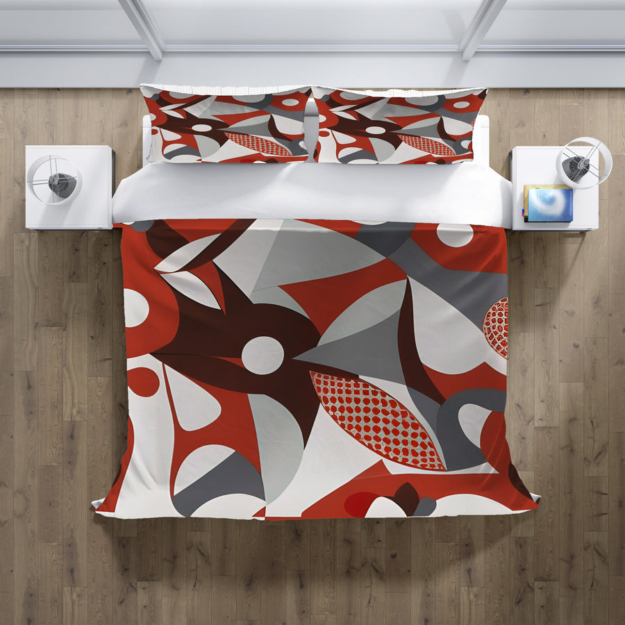 Red Retro Geometric Abstract Pattern Duvet Cover