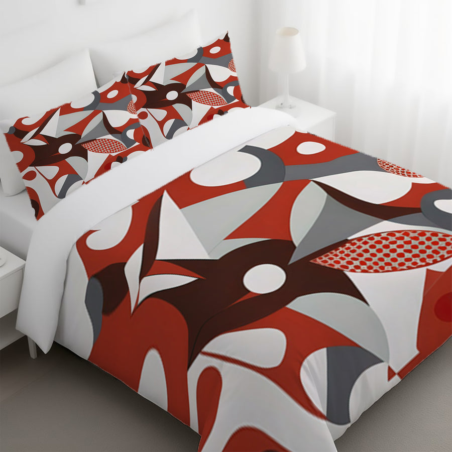 Red Retro Geometric Abstract Pattern Duvet Cover