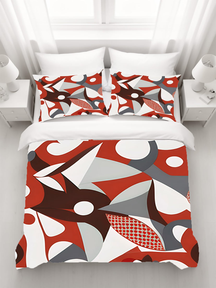 Red Retro Geometric Abstract Pattern Duvet Cover