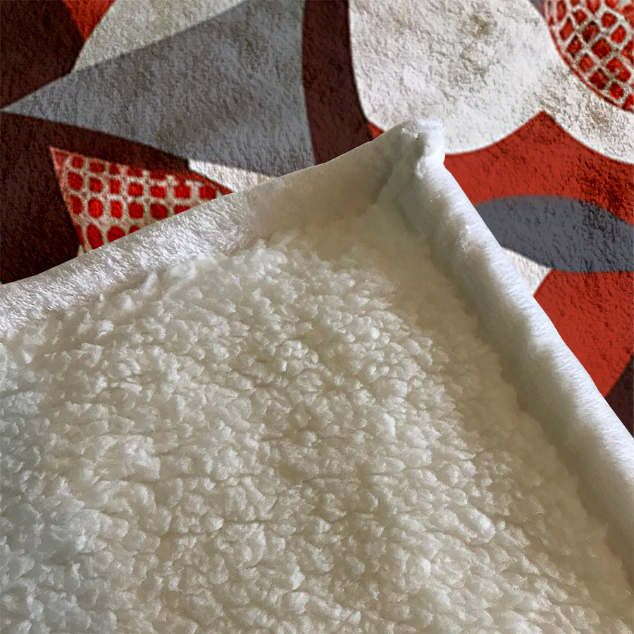 Red Retro Geometric Abstract Pattern Fleece Sherpa Blanket