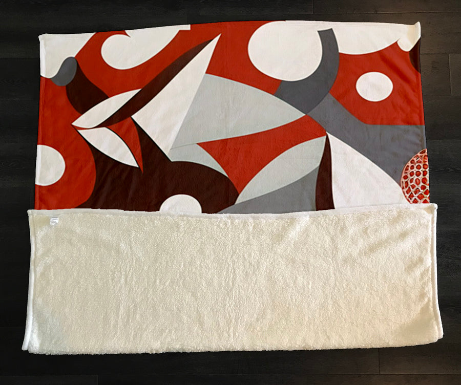 Red Retro Geometric Abstract Pattern Fleece Sherpa Blanket