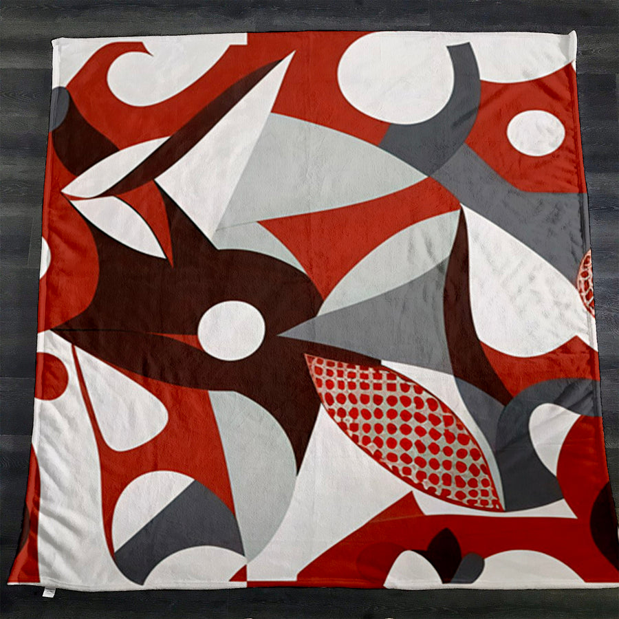 Red Retro Geometric Abstract Pattern Fleece Sherpa Blanket