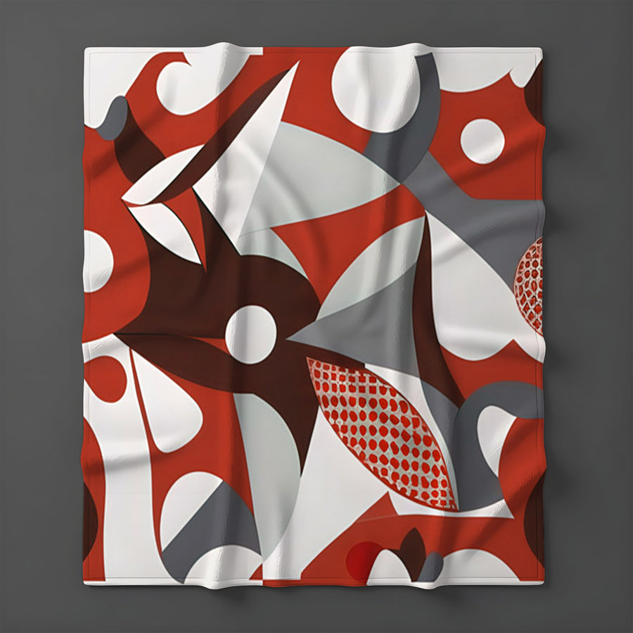 Red Retro Geometric Abstract Pattern Fleece Sherpa Blanket