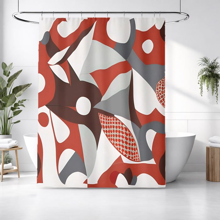 Red Retro Geometric Abstract Pattern Shower Curtain