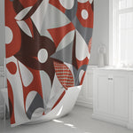Abstract Shower Curtains - Red, White and Gray Picasso-Esque Style Print - Deja Blue Studios