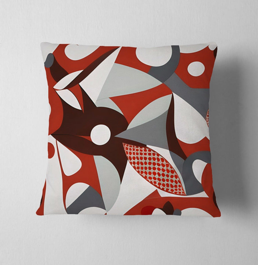Red Retro Geometric Abstract Pattern Throw Pillow Cover