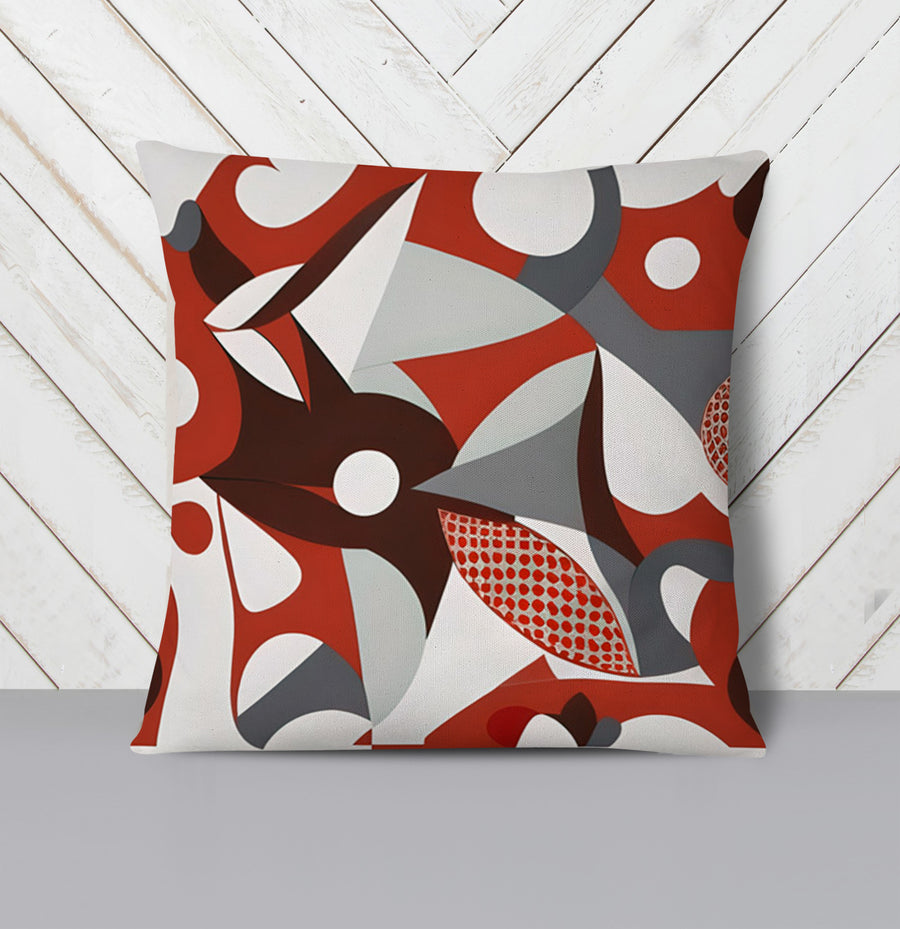 Red Retro Geometric Abstract Pattern Throw Pillow Cover