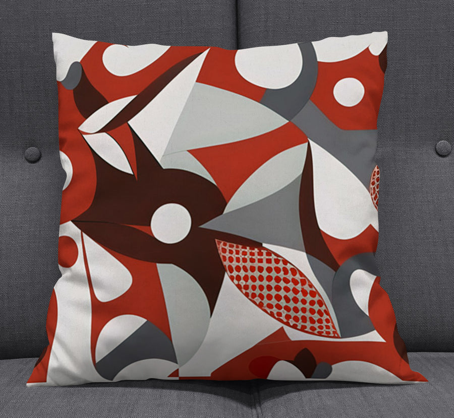 Red Retro Geometric Abstract Pattern Throw Pillow Cover