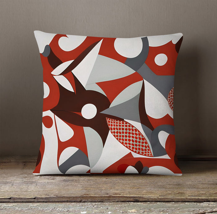 Red Retro Geometric Abstract Pattern Throw Pillow Cover