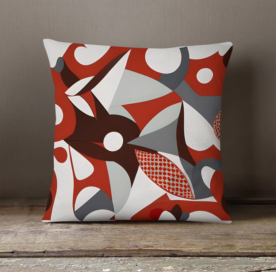 Red Retro Geometric Abstract Pattern Throw Pillow Cover