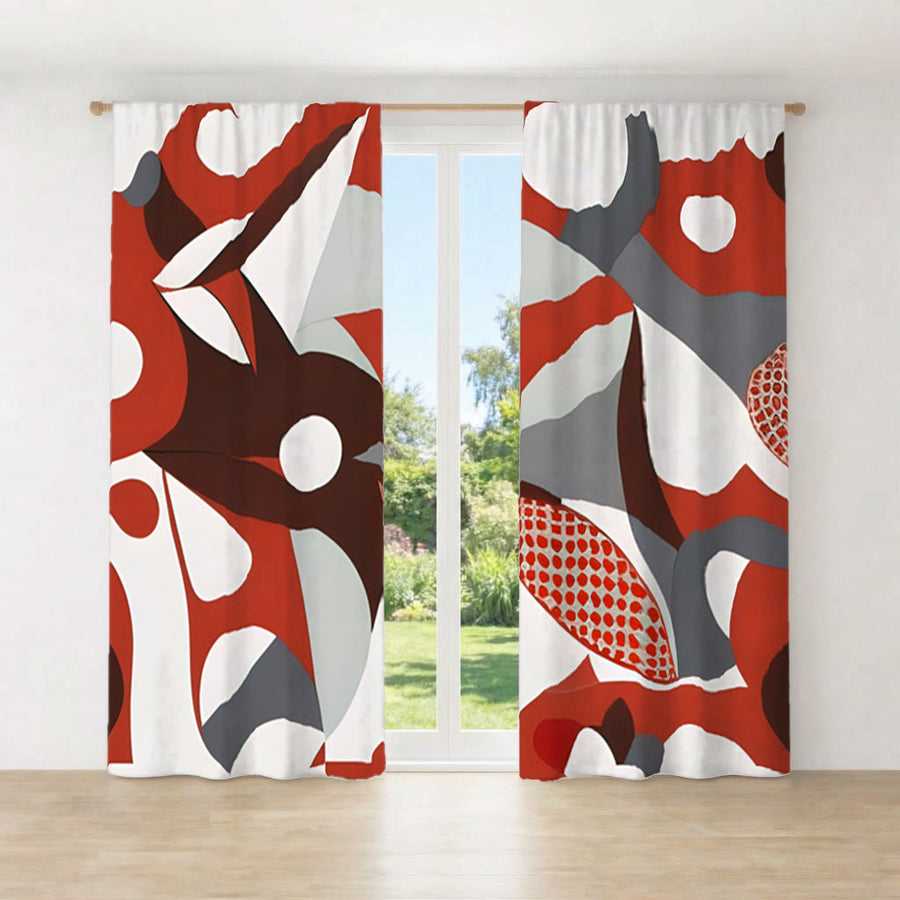 Red Retro Geometric Abstract Pattern Window Curtains