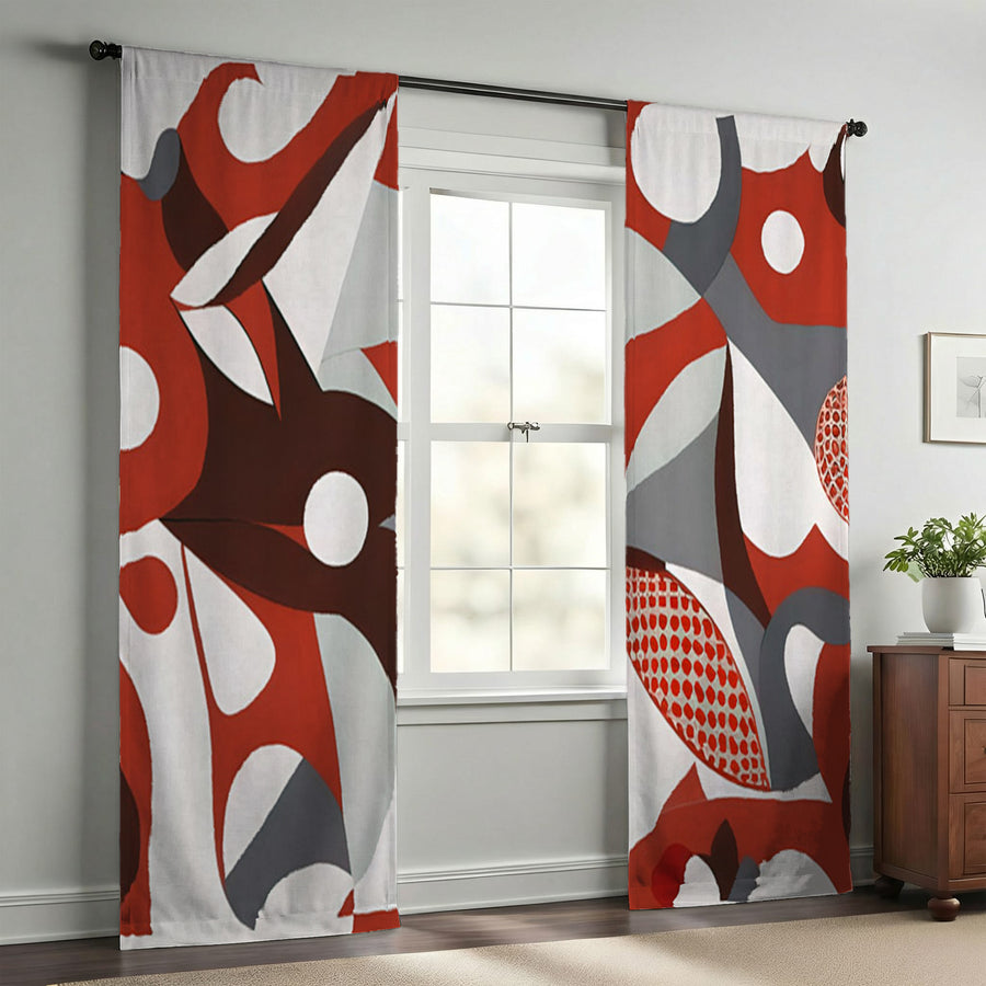 Red Retro Geometric Abstract Pattern Window Curtains