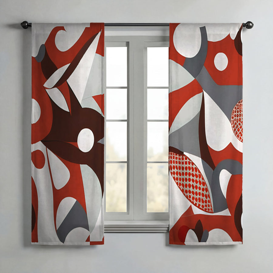 Red Retro Geometric Abstract Pattern Window Curtains