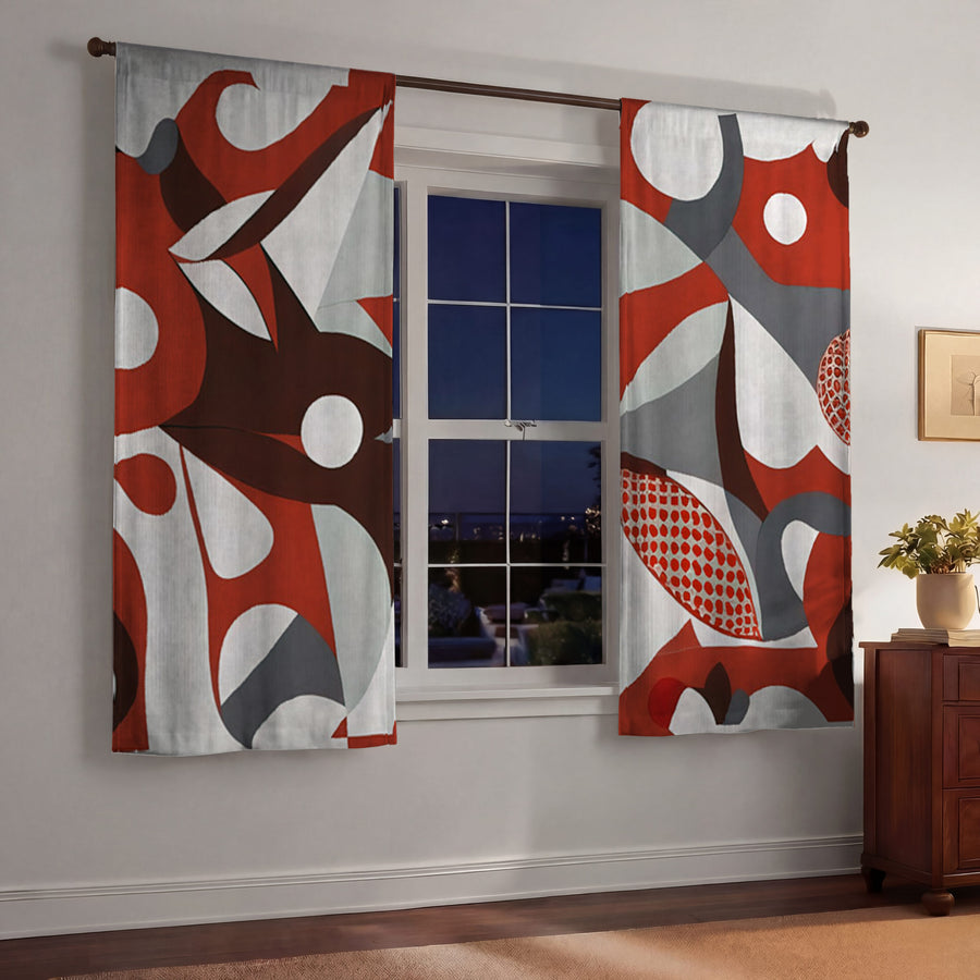 Red Retro Geometric Abstract Pattern Window Curtains