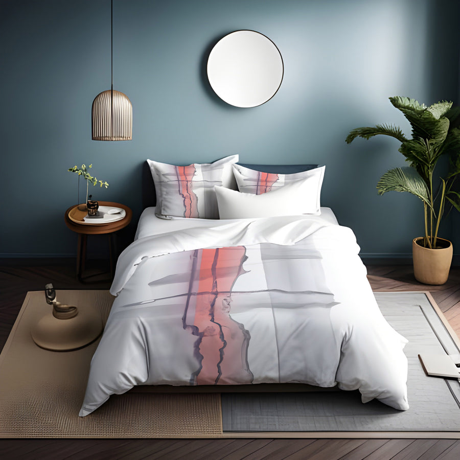 Gray and Pink Minimalist Abstract Pattern Duvet Cover