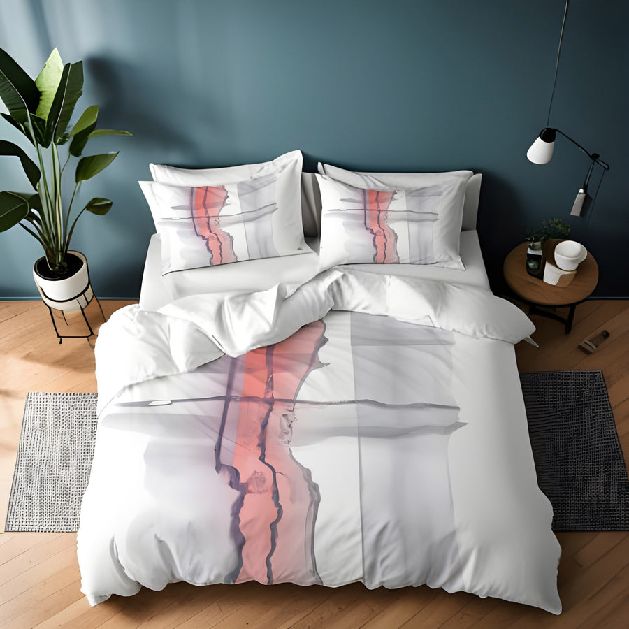 Gray and Pink Minimalist Abstract Pattern Duvet Cover