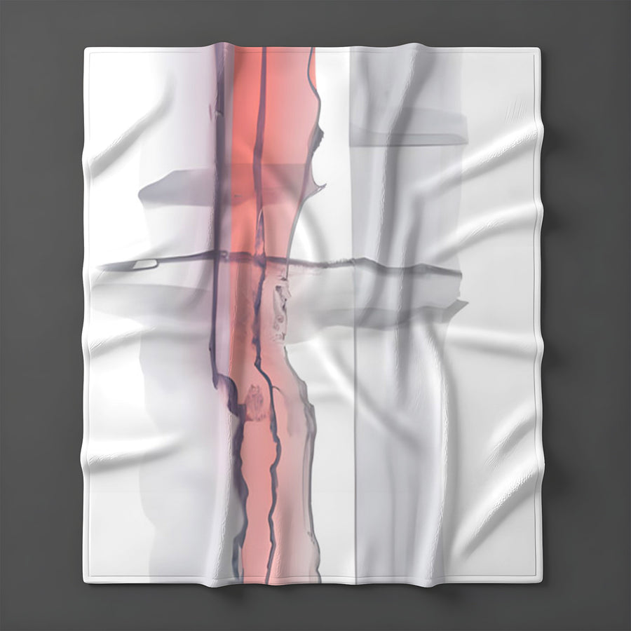 Gray and Pink Minimalist Abstract Pattern Fleece Sherpa Blanket