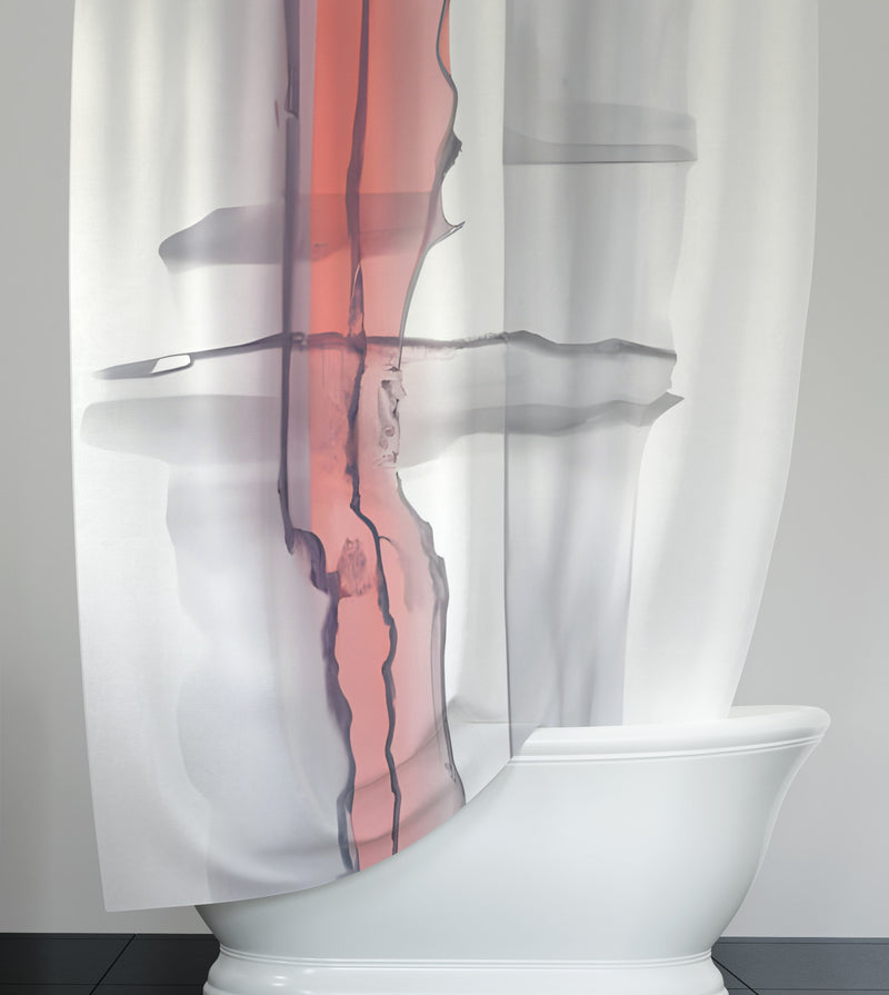 Abstract Watercolor Shower Curtains - Salmon, White and Gray Vertical Stripe Print - Deja Blue Studios