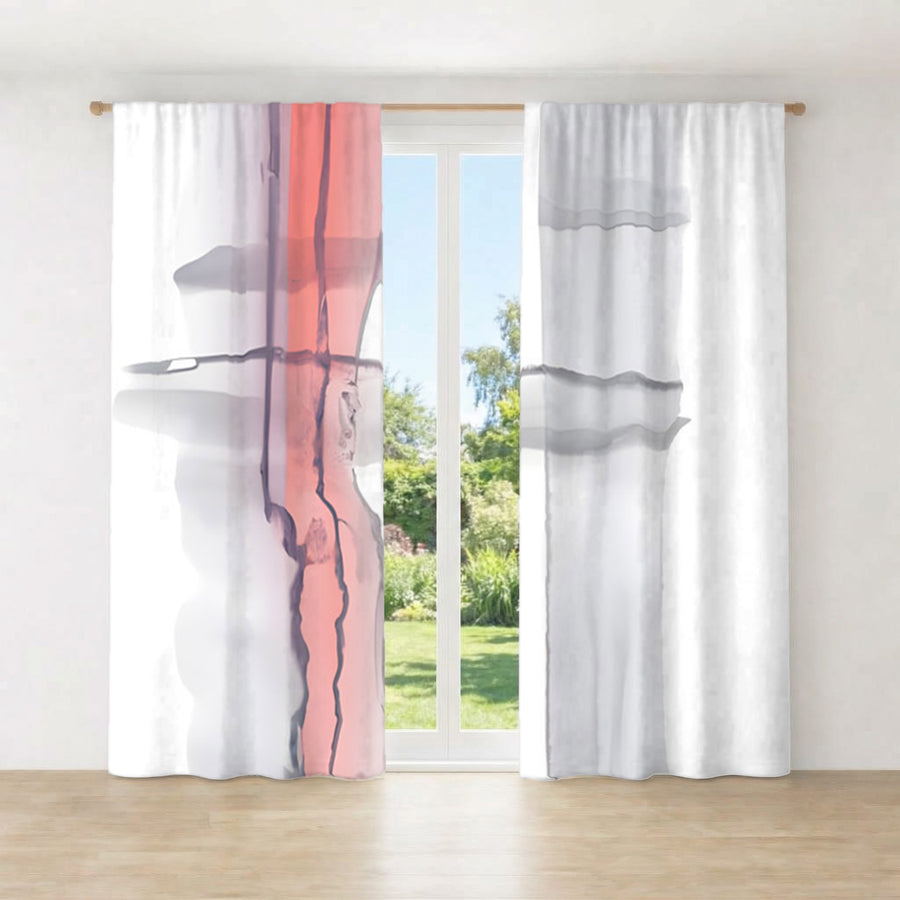 Gray and Pink Minimalist Abstract Pattern Window Curtains
