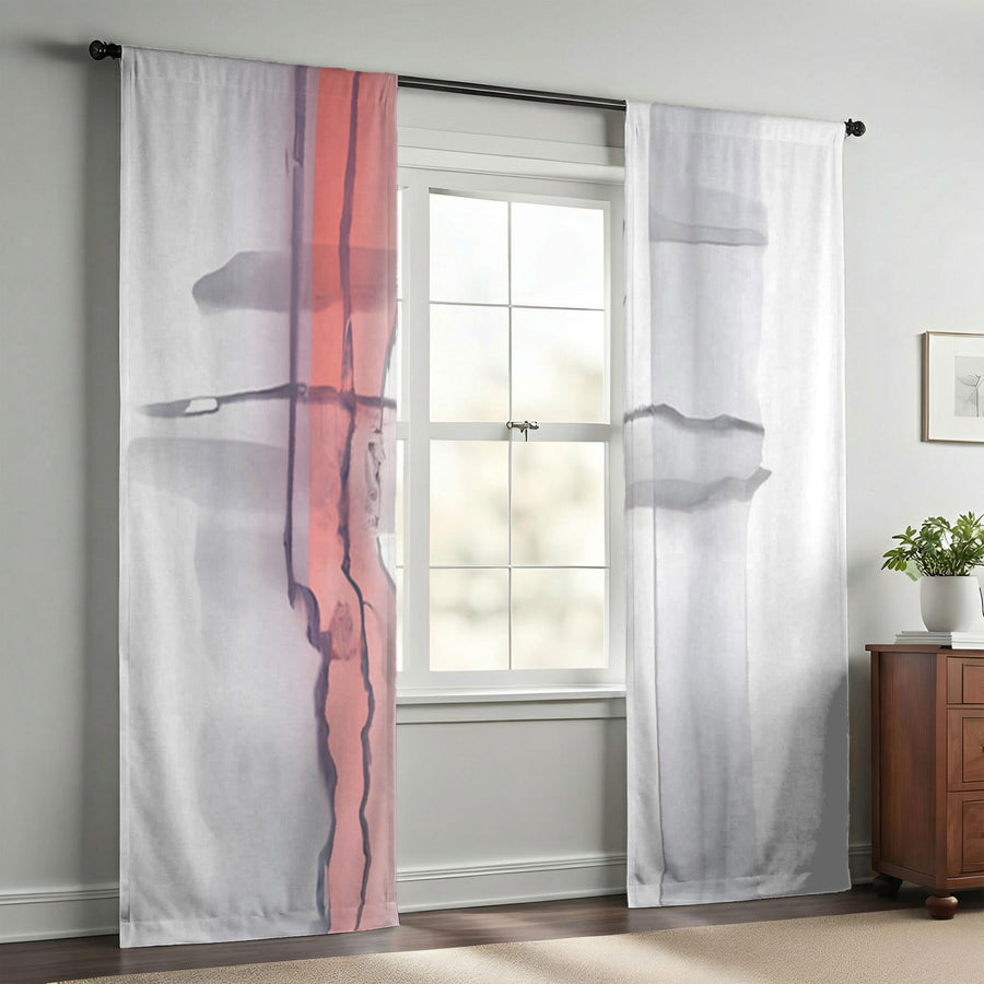 Gray and Pink Minimalist Abstract Pattern Window Curtains