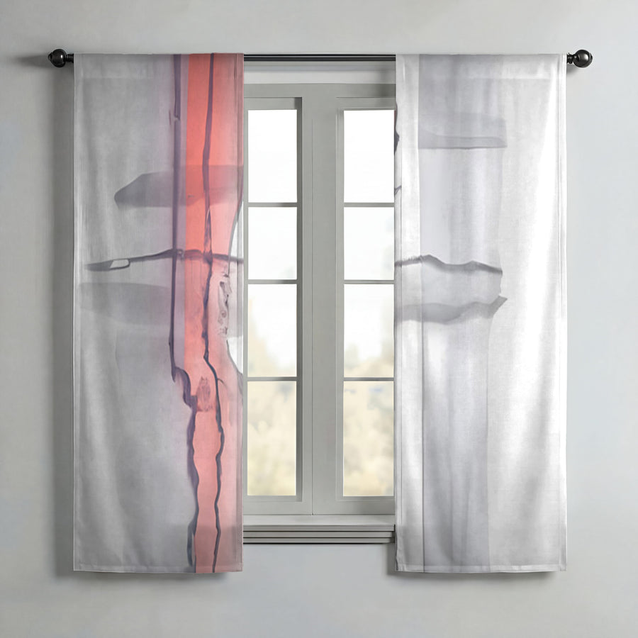 Gray and Pink Minimalist Abstract Pattern Window Curtains