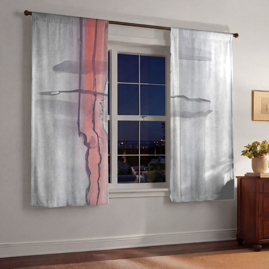 Gray and Pink Minimalist Abstract Pattern Window Curtains