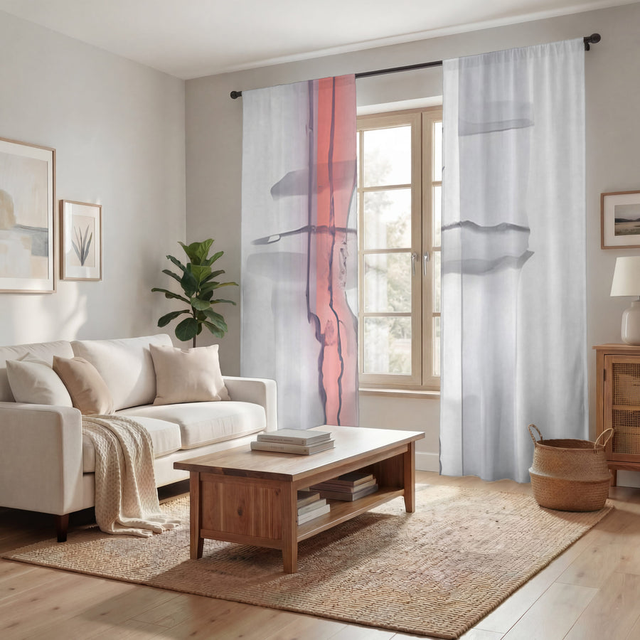 Gray and Pink Minimalist Abstract Pattern Window Curtains