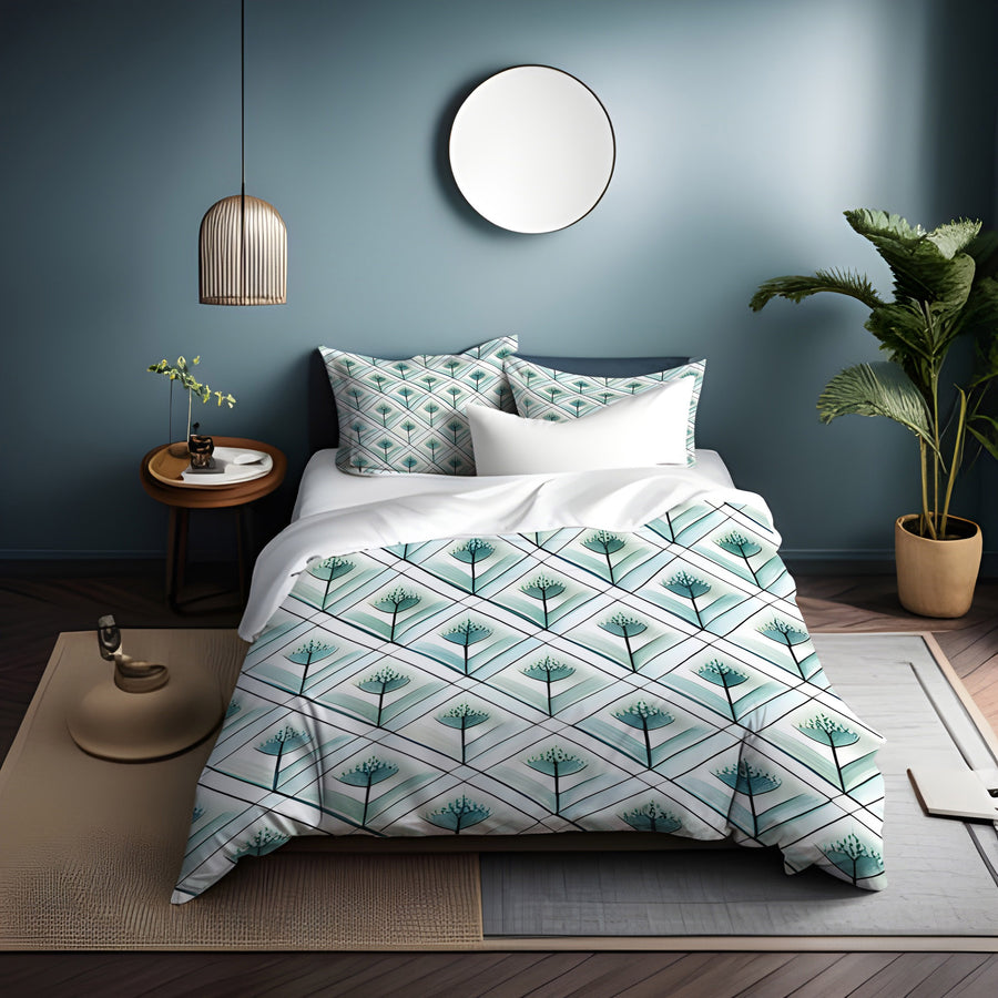 Teal Diamond Geometric Pattern Duvet Cover