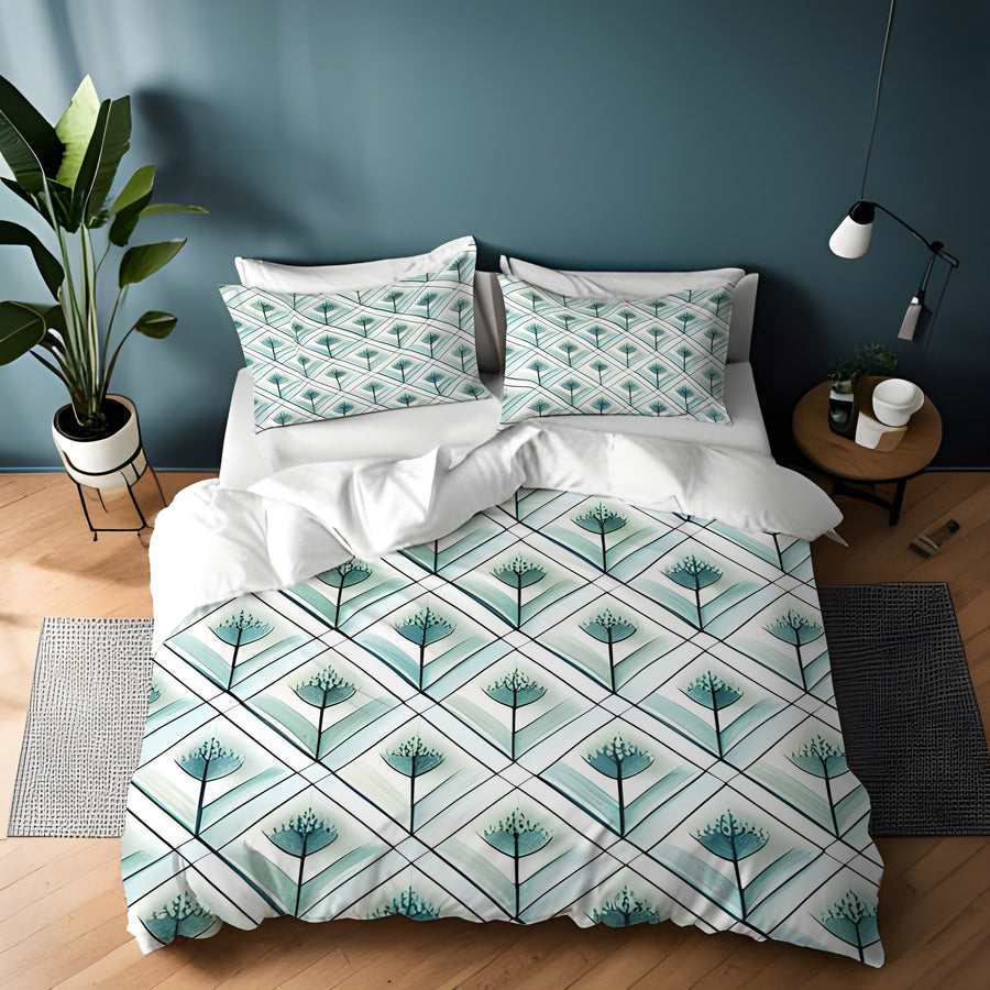 Teal Diamond Geometric Pattern Duvet Cover