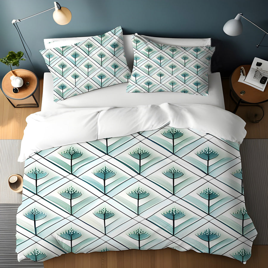 Teal Diamond Geometric Pattern Duvet Cover