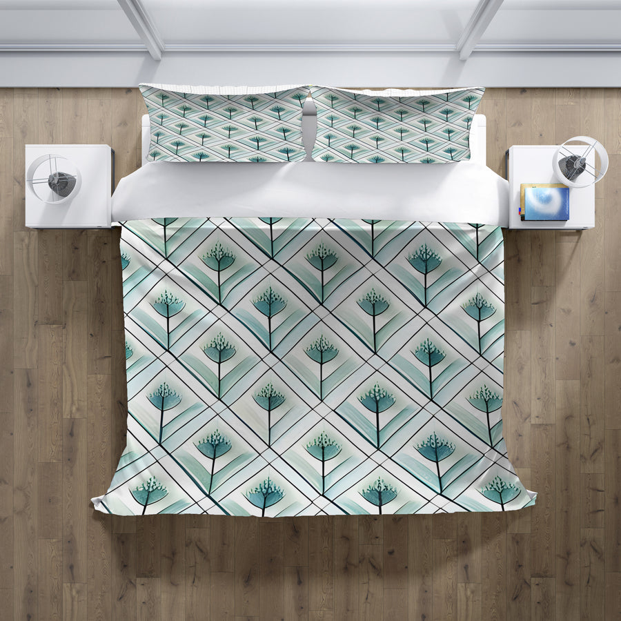 Teal Diamond Geometric Pattern Duvet Cover