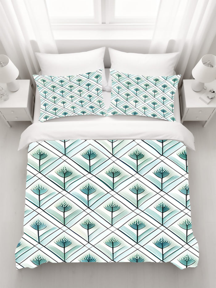 Teal Diamond Geometric Pattern Duvet Cover