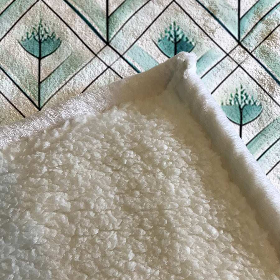 Teal Diamond Geometric Pattern Fleece Sherpa Blanket