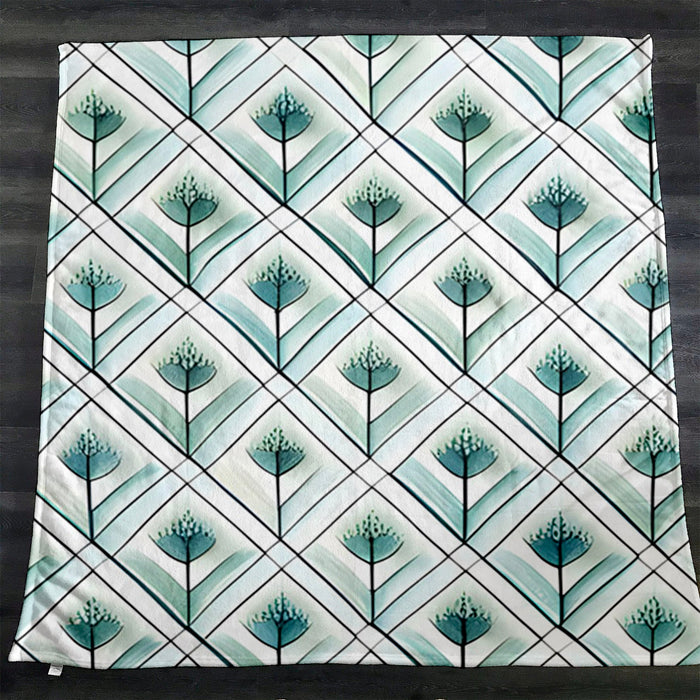 Teal Diamond Geometric Pattern Fleece Sherpa Blanket