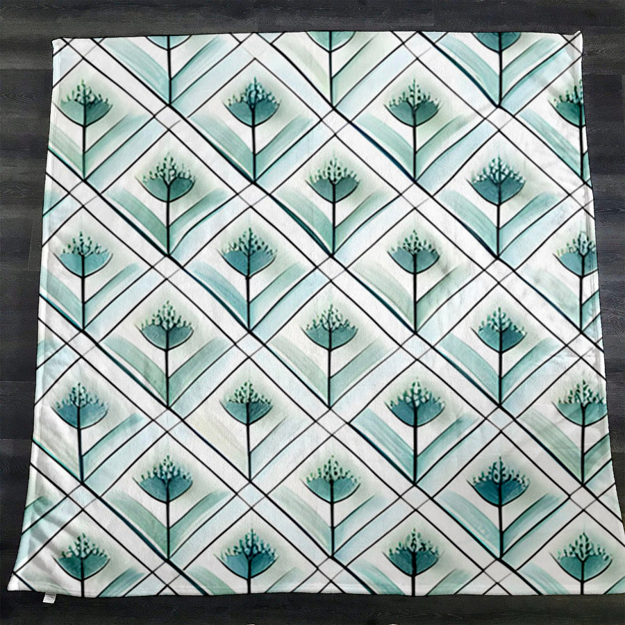 Teal Diamond Geometric Pattern Fleece Sherpa Blanket