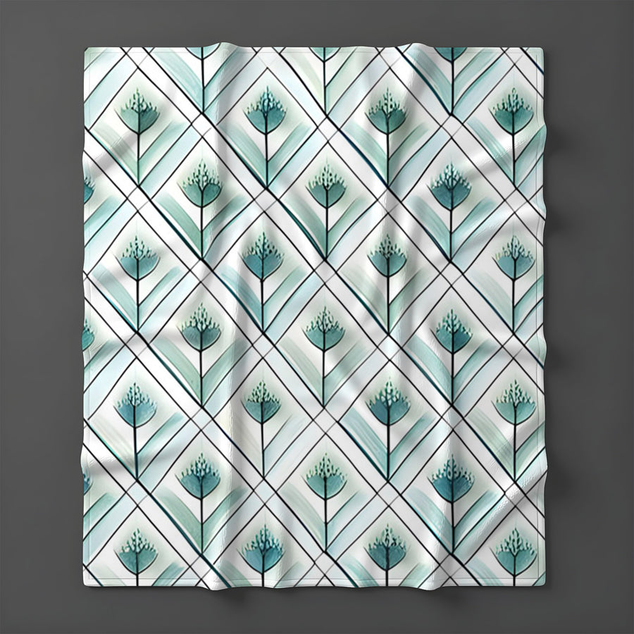 Teal Diamond Geometric Pattern Fleece Sherpa Blanket