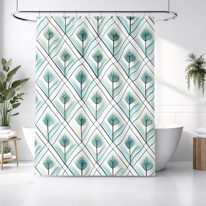 Teal Diamond Geometric Pattern Shower Curtain